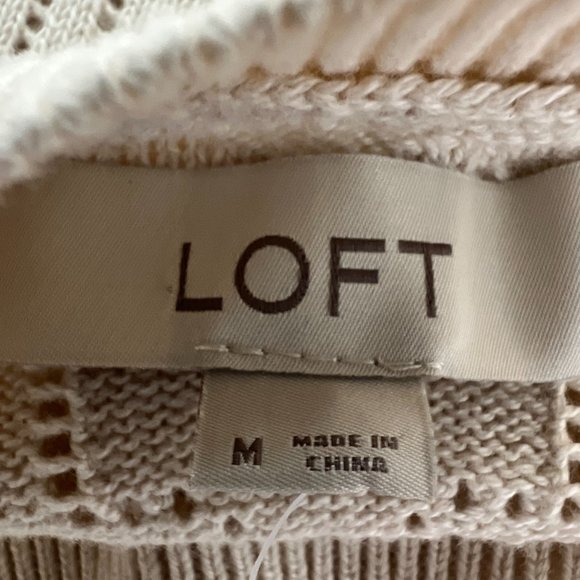 Loft Womens Beige Cotton Round Neck Short Sleeve Pullover Sweater Size Medium - Picture 7 of 9